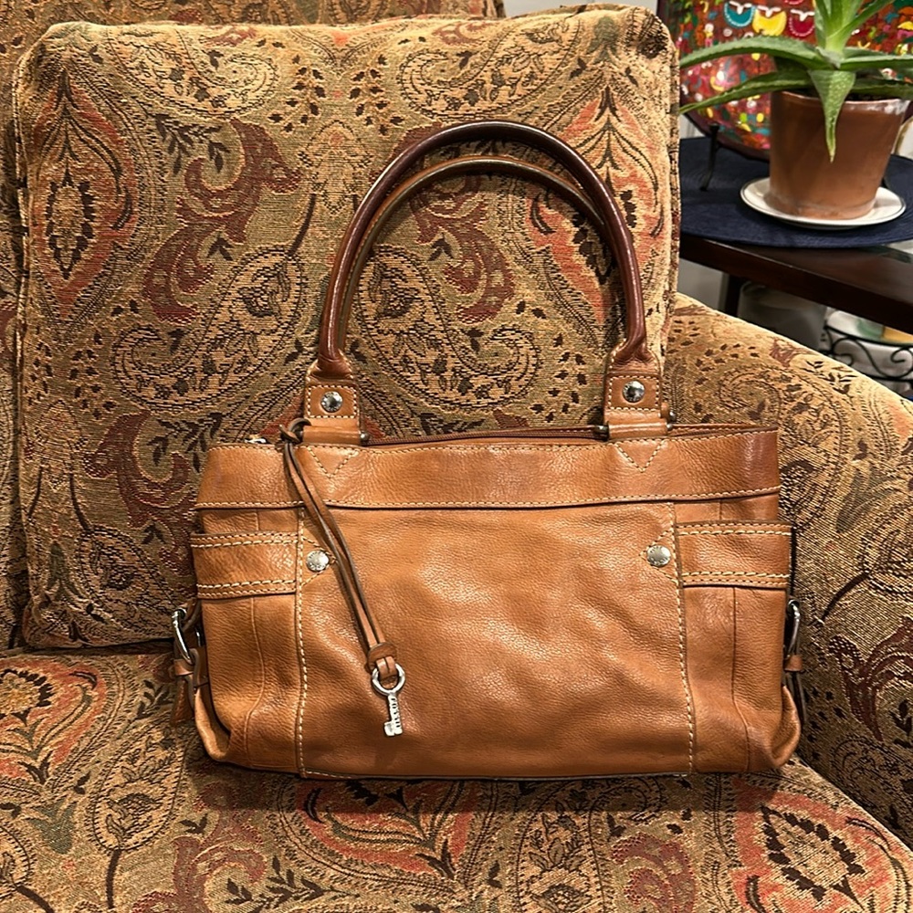 Vintage Fossil Key-per Satchel Brown Leather
